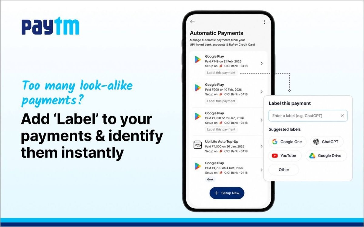 Paytm Labels for UPI Automatic Payments